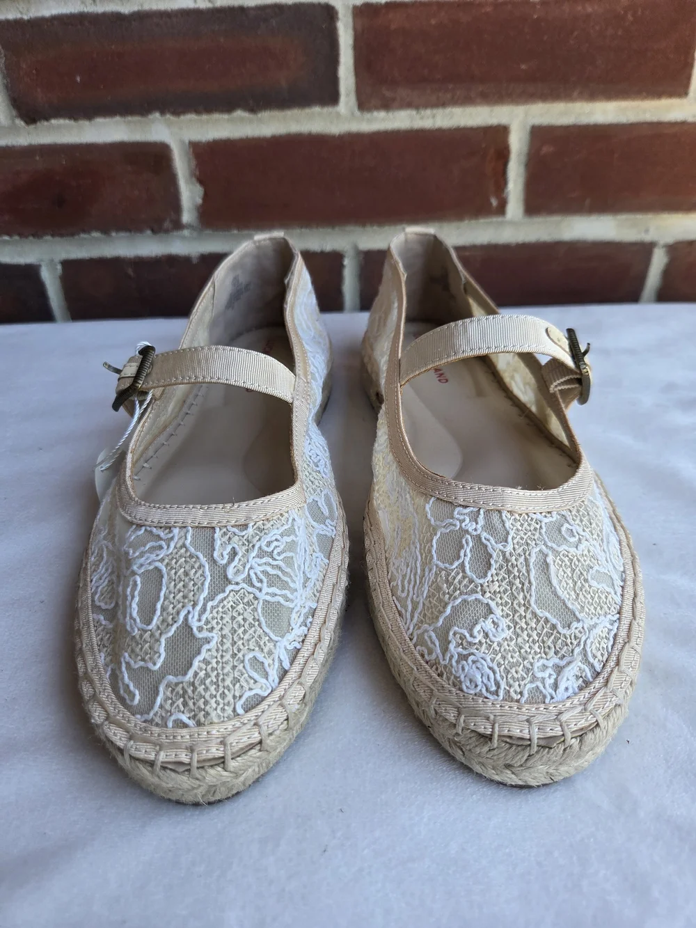 Lucky Brand Odilla Espadrille Mary Jane Lace Flats Tan US 7.5 EU 38